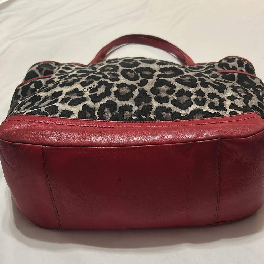 Coach Leopard Print Tote Bag with Red Accents - Picture 4 of 9
